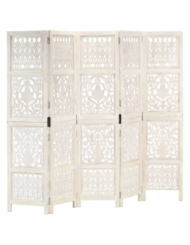 Divisorio 5 Pannelli Intagliato Bianco 200x165cm Mango Massello