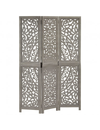 Divisorio 3 Pannelli Intagliato Grigio 120x165cm Mango Massello
