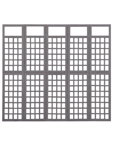 Divisorio a 5 Pannelli in Legno di Abete Grigio 201,5x180 cm