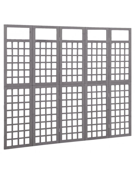 Divisorio a 5 Pannelli in Legno di Abete Grigio 201,5x180 cm