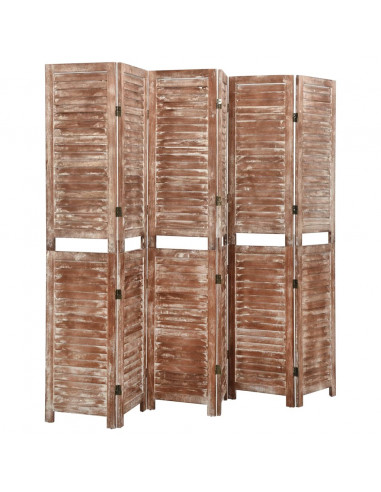 Divisorio 6 Pannelli Marrone 210x165cm Legno Massello Paulownia