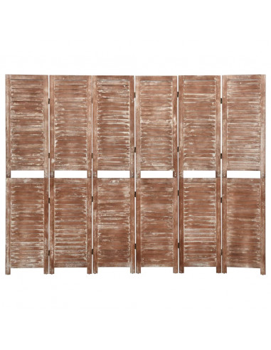 Divisorio 6 Pannelli Marrone 210x165cm Legno Massello Paulownia