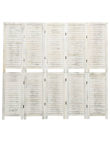 Divisorio 5 Pannelli Bianco Antico 178,5x166 cm Legno Massello