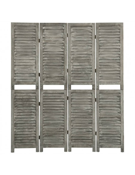 Divisorio a 4 Pannelli Grigio 143x166 cm in Legno Massello
