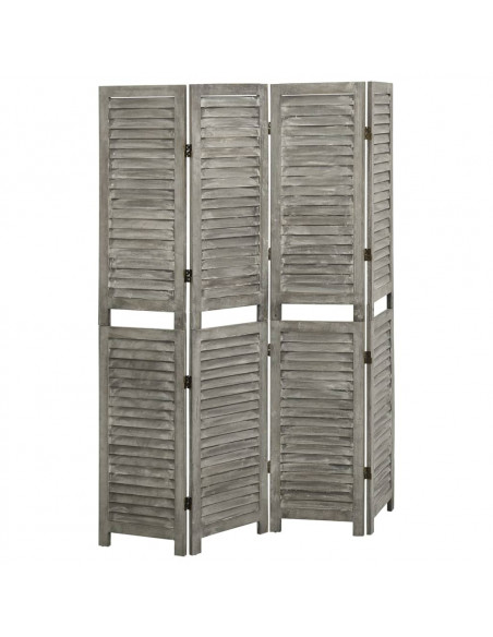 Divisorio a 4 Pannelli Grigio 143x166 cm in Legno Massello