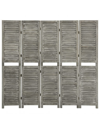 Divisorio a 5 Pannelli Grigio 179x166 cm in Legno Massello