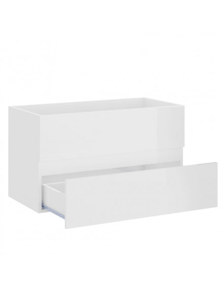 Mobile con Lavabo Integrato Bianco Lucido in Legno Multistrato