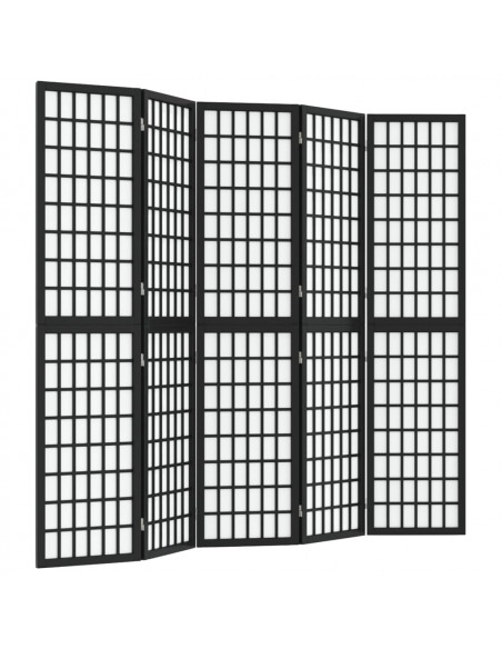 Divisorio Pieghevole 5 Pannelli Stile Giapponese 200x170cm Nero