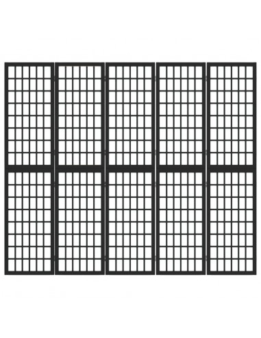 Divisorio Pieghevole 5 Pannelli Stile Giapponese 200x170cm Nero