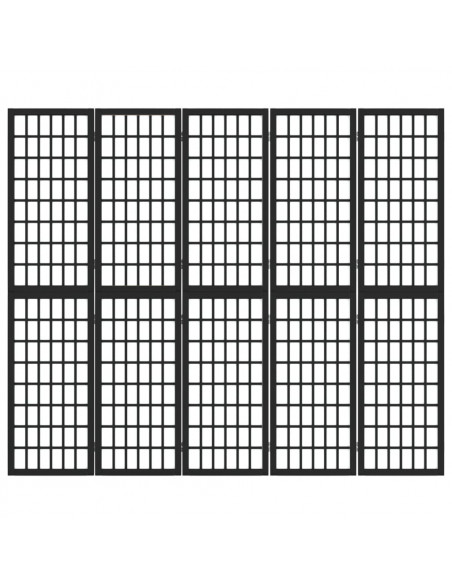 Divisorio Pieghevole 5 Pannelli Stile Giapponese 200x170cm Nero