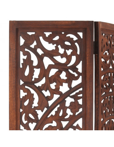 Divisorio 3 Pannelli Intaglio Marrone 120x165 cm Mango Massello
