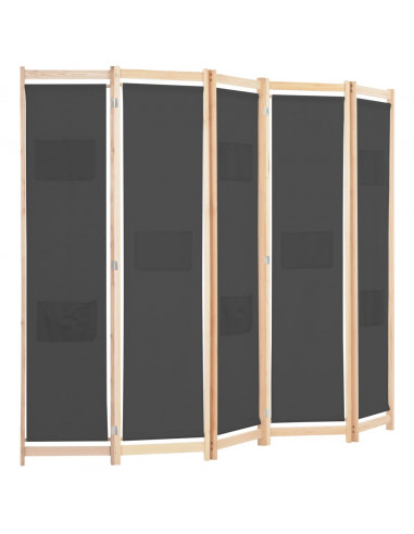 Divisorio a 5 Pannelli Grigio 200x170x4 cm in Tessuto