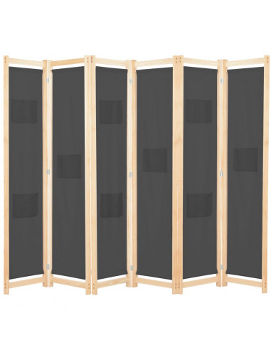 Divisorio a 6 Pannelli Grigio 240x170x4 cm in Tessuto