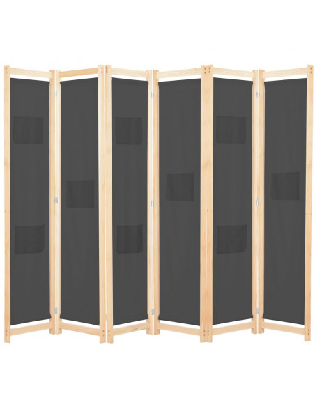 Divisorio a 6 Pannelli Grigio 240x170x4 cm in Tessuto