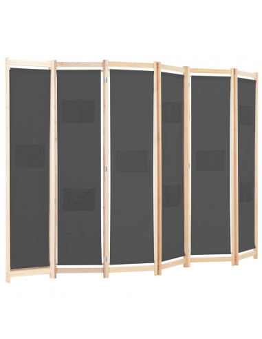 Divisorio a 6 Pannelli Grigio 240x170x4 cm in Tessuto