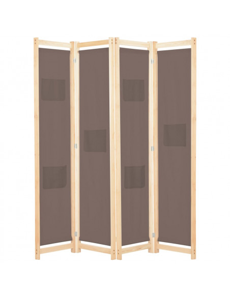 Divisorio a 4 Pannelli Marrone 160x170x4 cm in Tessuto
