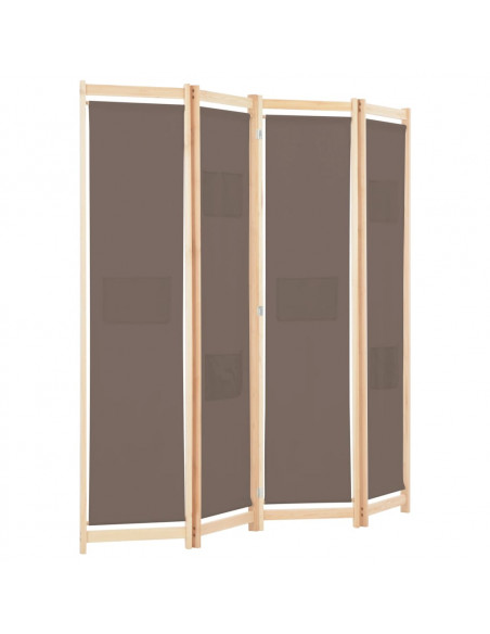 Divisorio a 4 Pannelli Marrone 160x170x4 cm in Tessuto