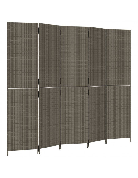Divisorio per Ambienti a 5 Pannelli Grigio in Polyrattan