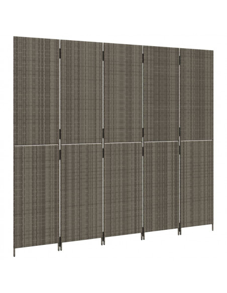 Divisorio per Ambienti a 5 Pannelli Grigio in Polyrattan