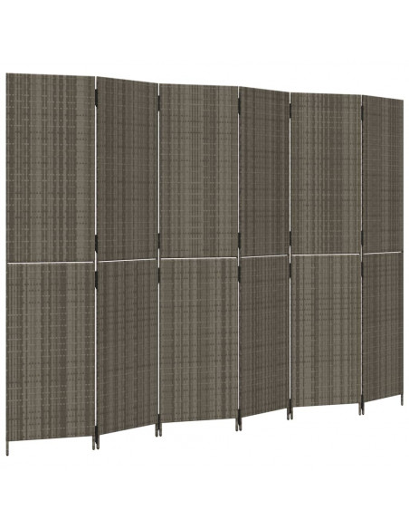 Divisorio per Ambienti a 6 Pannelli Grigio in Polyrattan