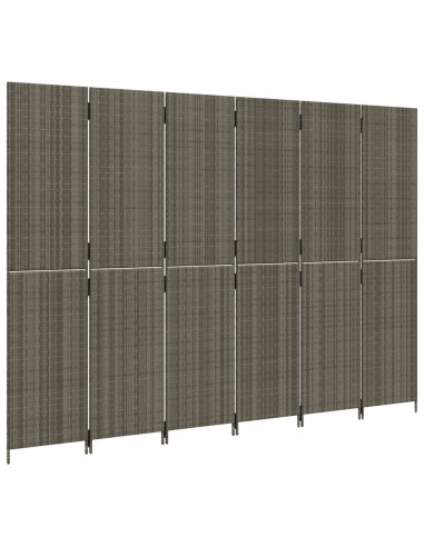 Divisorio per Ambienti a 6 Pannelli Grigio in Polyrattan