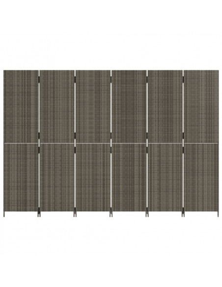 Divisorio per Ambienti a 6 Pannelli Grigio in Polyrattan
