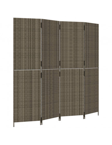 Divisorio per Ambienti a 4 Pannelli Grigio in Polyrattan