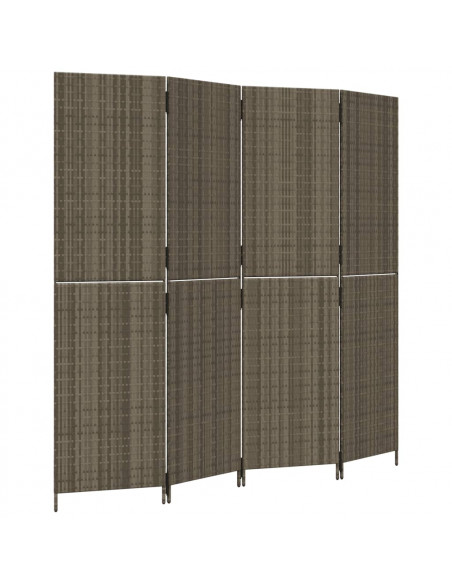 Divisorio per Ambienti a 4 Pannelli Grigio in Polyrattan