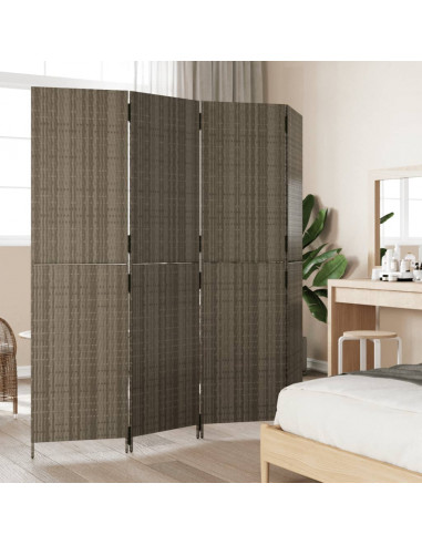 Divisorio per Ambienti a 4 Pannelli Grigio in Polyrattan