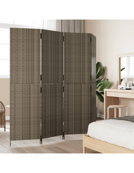 Divisorio per Ambienti a 4 Pannelli Grigio in Polyrattan