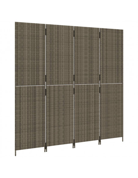 Divisorio per Ambienti a 4 Pannelli Grigio in Polyrattan