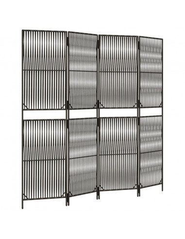 Divisorio per Ambienti a 4 Pannelli Grigio in Polyrattan