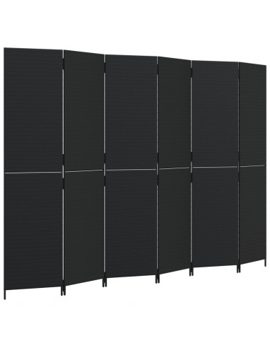 Divisorio per Ambienti a 6 Pannelli Nero in Polyrattan