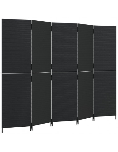 Divisorio per Ambienti a 5 Pannelli Nero in Polyrattan