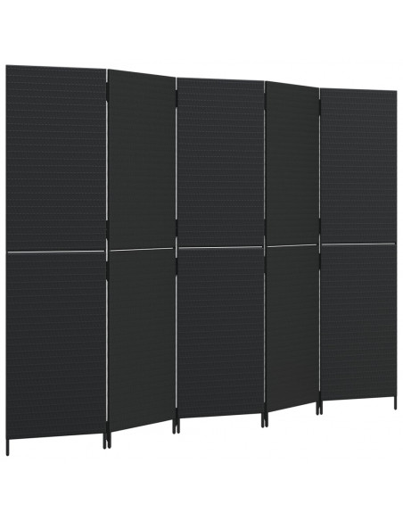 Divisorio per Ambienti a 5 Pannelli Nero in Polyrattan