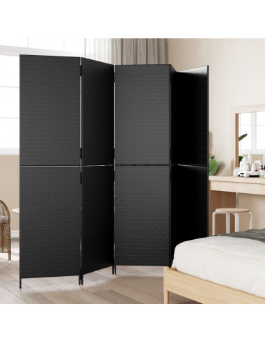Divisorio per Ambienti a 5 Pannelli Nero in Polyrattan