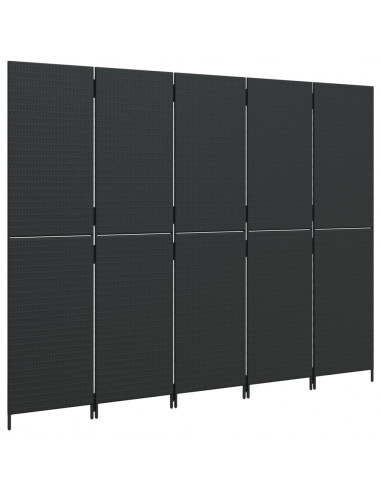 Divisorio per Ambienti a 5 Pannelli Nero in Polyrattan