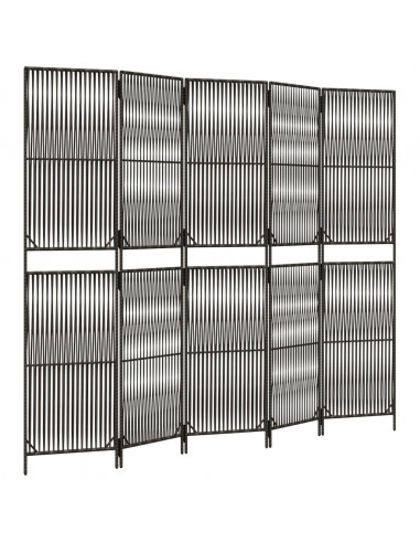 Divisorio per Ambienti a 5 Pannelli Grigio in Polyrattan