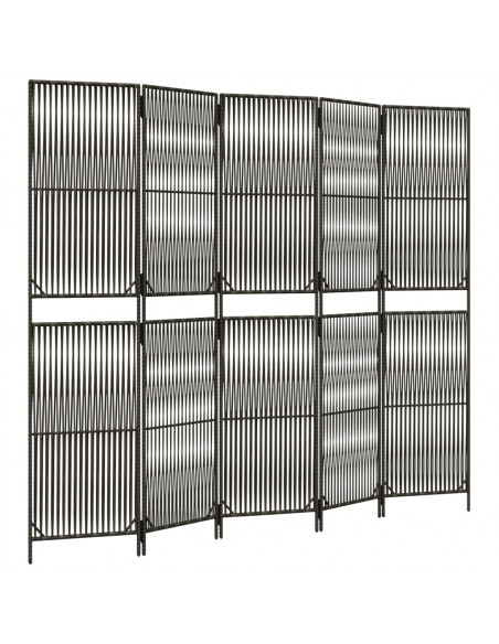 Divisorio per Ambienti a 5 Pannelli Grigio in Polyrattan