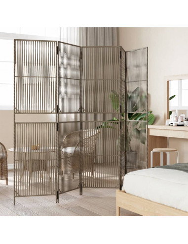 Divisorio per Ambienti a 5 Pannelli Grigio in Polyrattan