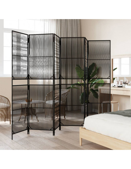 Divisorio per Ambienti a 6 Pannelli Nero in Polyrattan