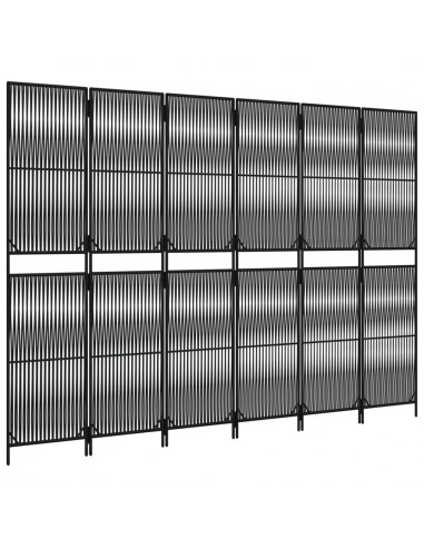 Divisorio per Ambienti a 6 Pannelli Nero in Polyrattan