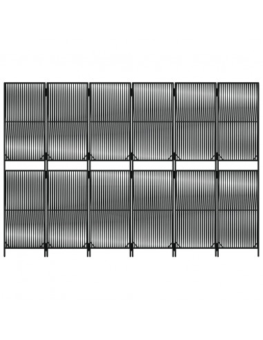 Divisorio per Ambienti a 6 Pannelli Nero in Polyrattan
