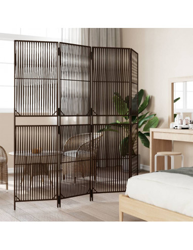 Divisorio per Ambienti a 4 Pannelli Marrone in Polyrattan