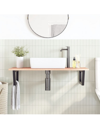 Ripiano a Parete per Lavabo in Acciaio e Massello di Rovere