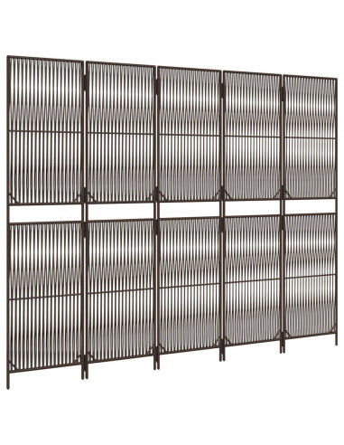 Divisorio per Ambienti a 5 Pannelli Marrone in Polyrattan