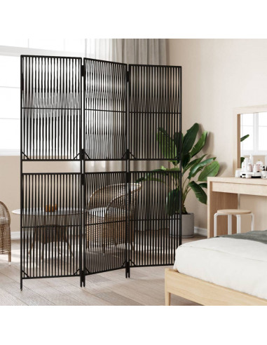 Divisorio per Ambienti a 3 Pannelli Nero in Polyrattan