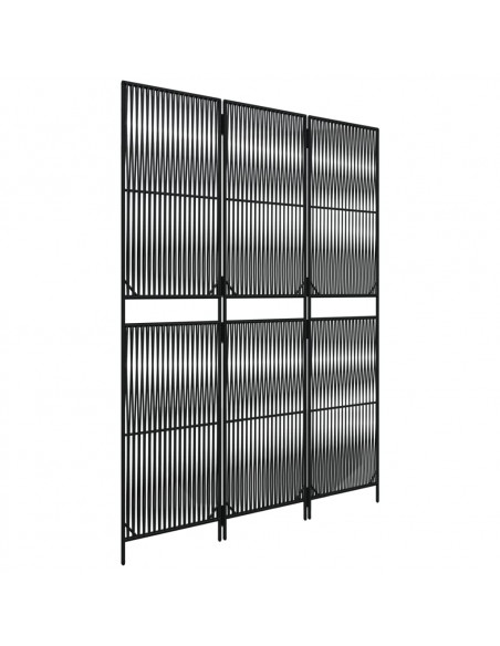Divisorio per Ambienti a 3 Pannelli Nero in Polyrattan