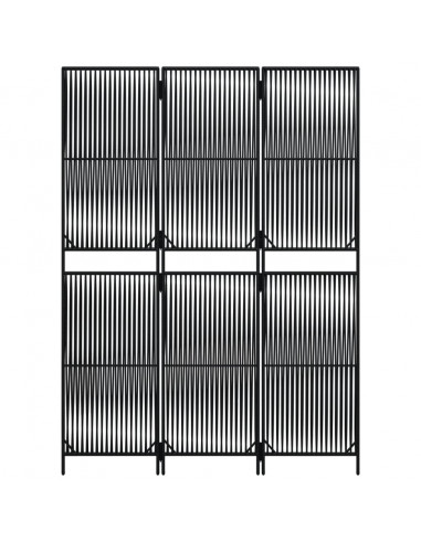 Divisorio per Ambienti a 3 Pannelli Nero in Polyrattan