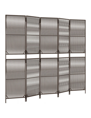 Divisorio per Ambienti a 5 Pannelli Marrone in Polyrattan